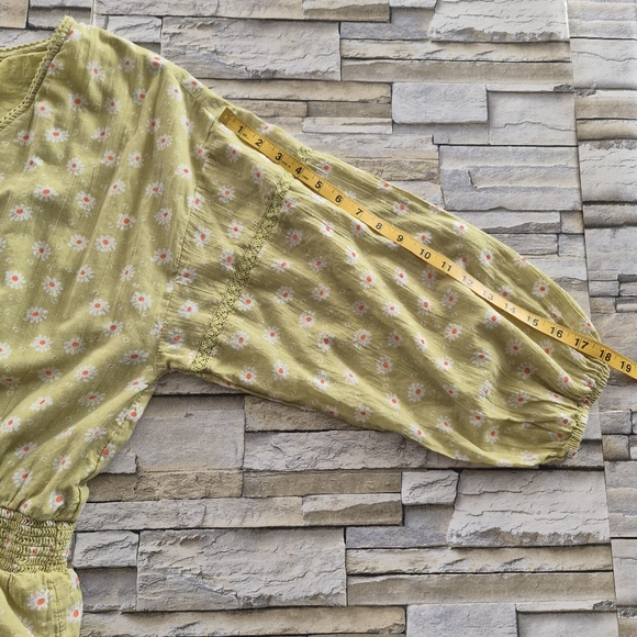 Aerie Mini Dress Women's XXL Green Floral Button-Front Boho Cottage Ballon Sleev - Picture 7 of 11